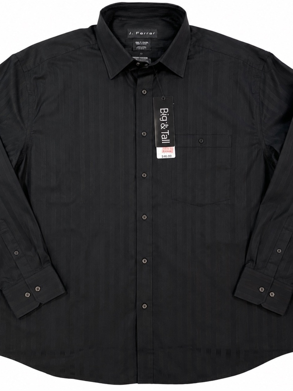 NWT J. Ferrar Big & Tall 2XLT Black Tonal Stripe Dress Shirt